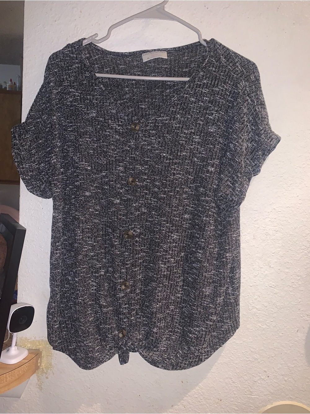 Bobbie Brooks Charcoal Gray Button-Front Knit Blouse
